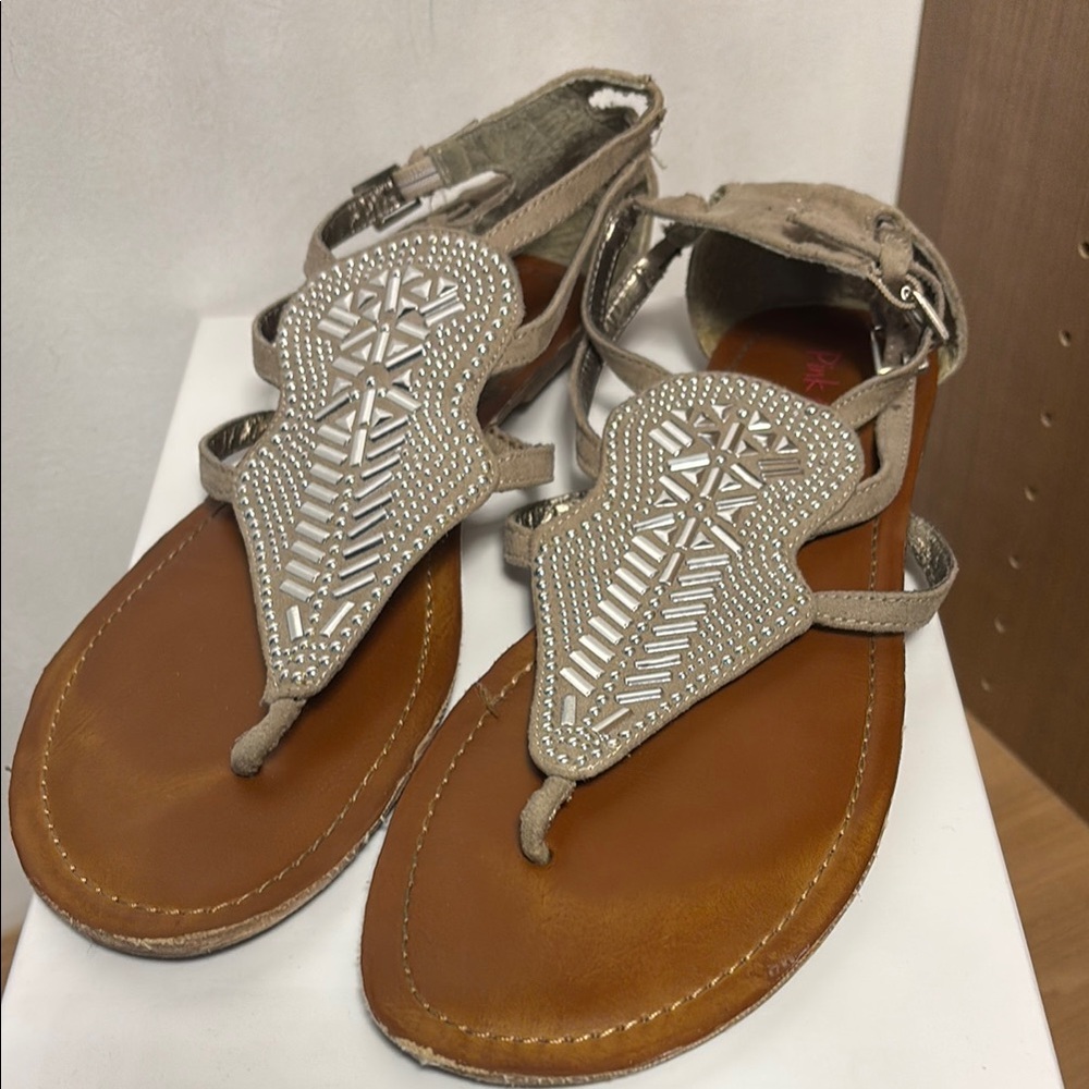 Women's Tan Sandals with Silver Accents